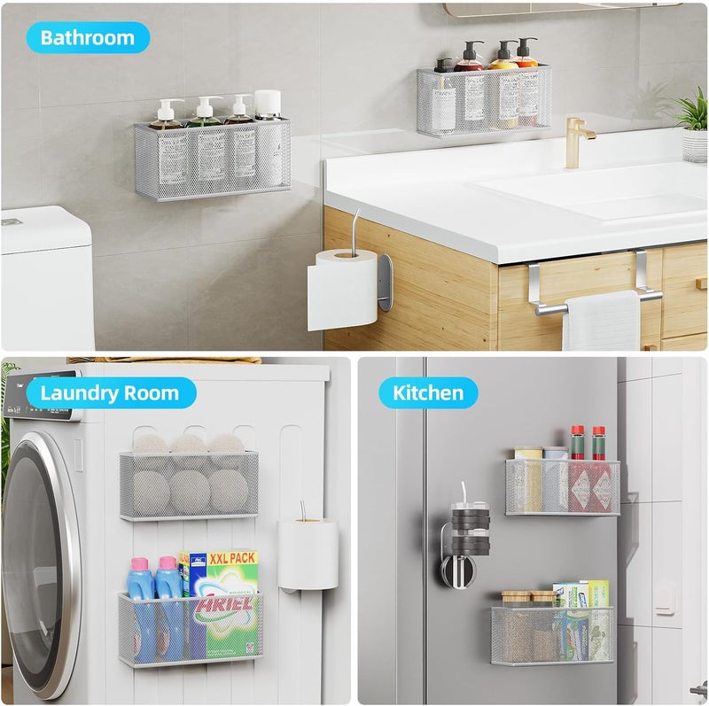 VITVITI 5 Pack Cabinet Door Organizer, Kitchen Over the Door Towel Holder and Tumbler Lid Organizer, Metal Adhesive Bathroom Inside Cabinet Doors Basket, Silver - Image 4